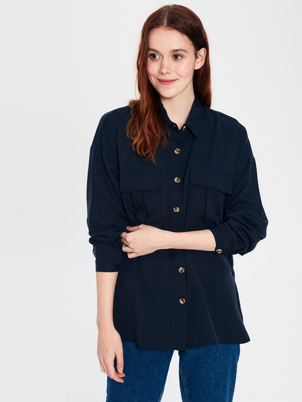 Pocket Detailed Long Sleeve Women's Shirt-1