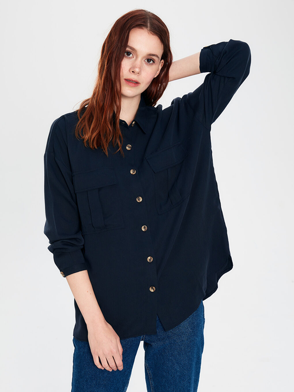 Pocket Detailed Long Sleeve Women's Shirt-2