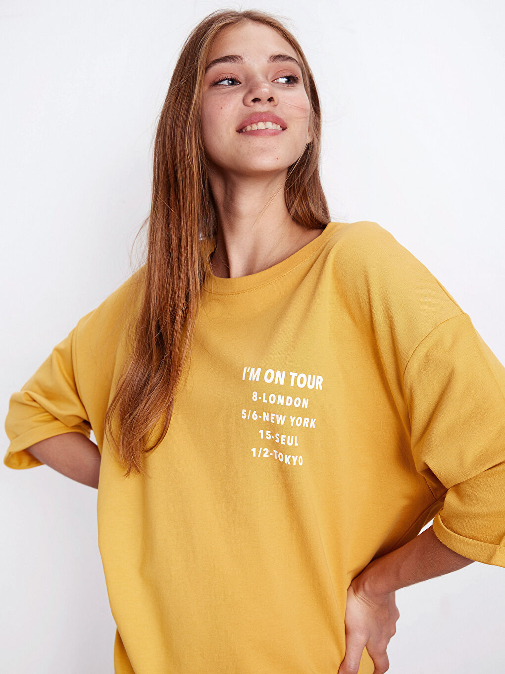 Sarı Bisiklet Yaka Kadın Elbise-2