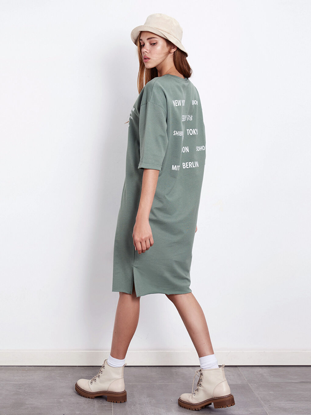 Haki Bisiklet Yaka Kadın Elbise