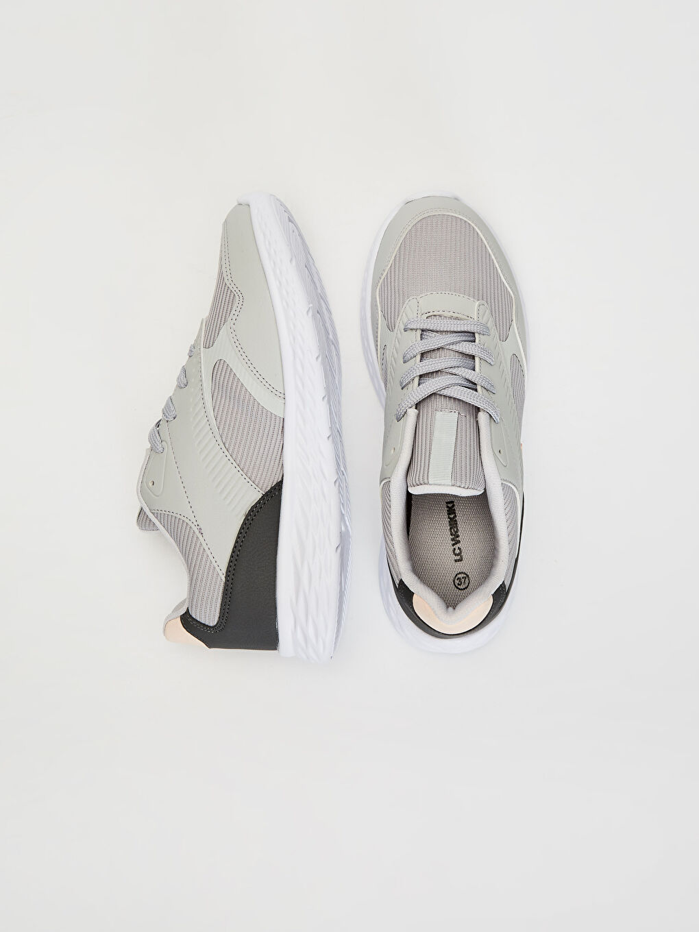 Gri File Detaylı Bağcıklı Kadın Aktif Spor Ayakkabı-1