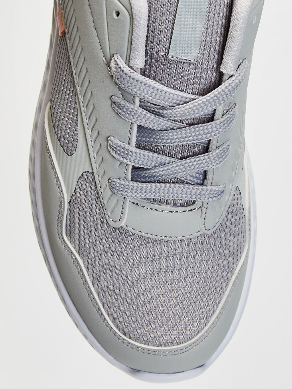 Gri File Detaylı Bağcıklı Kadın Aktif Spor Ayakkabı-4