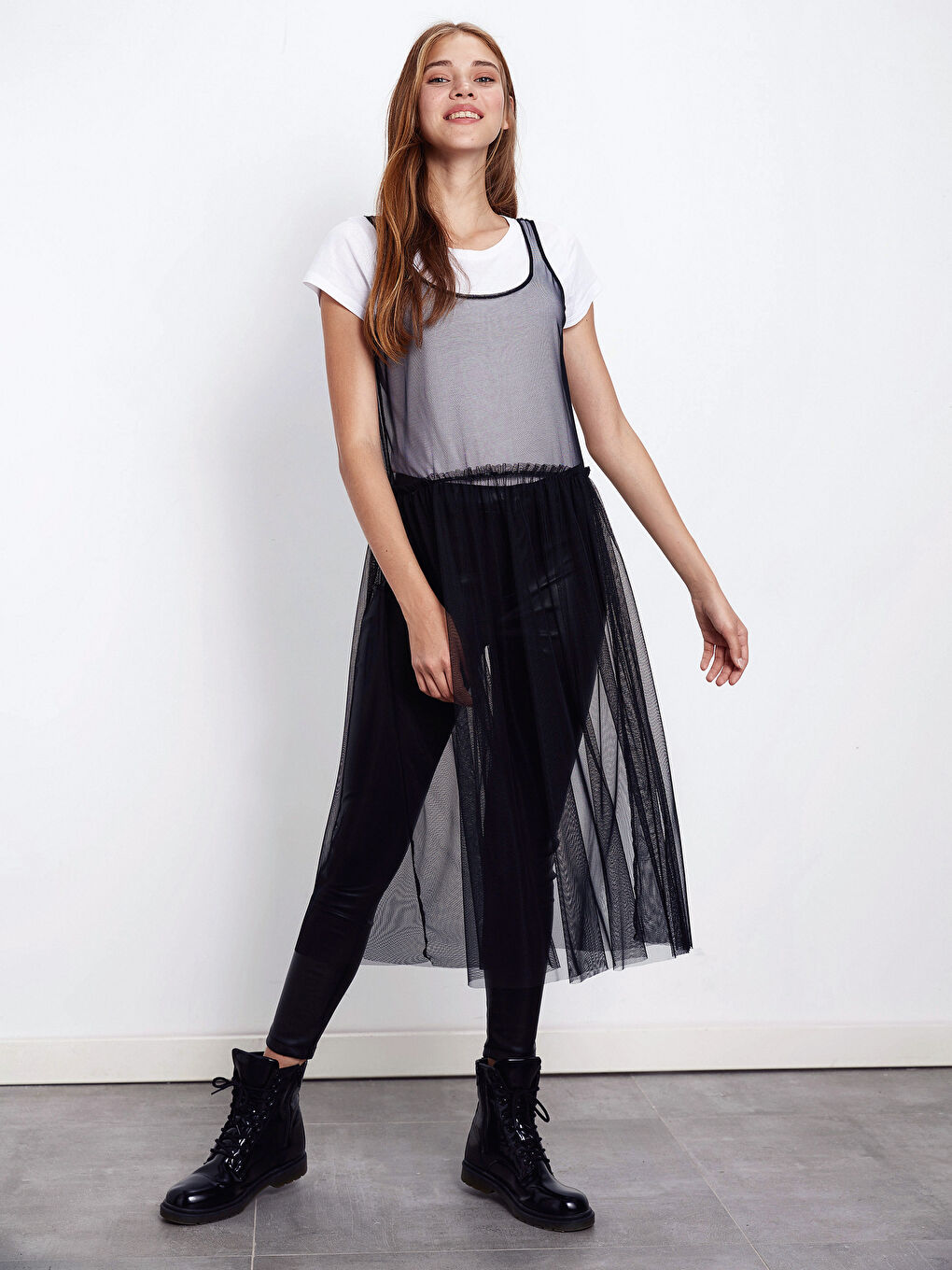 Siyah U Yaka Askılı Kadın Tül Elbise-2