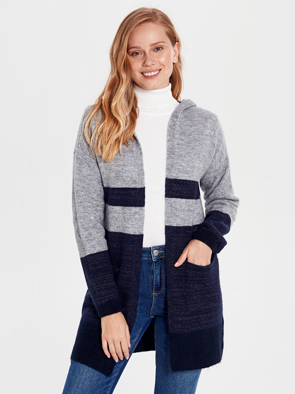 İndigo Kapüşonlu Kadın Hırka-2