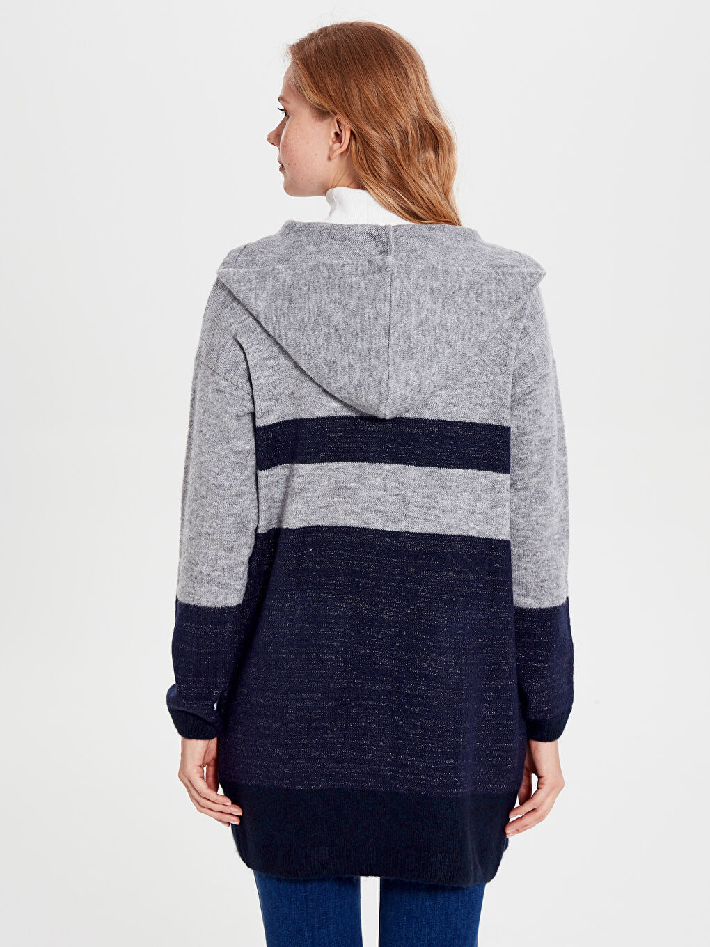 İndigo Kapüşonlu Kadın Hırka-3