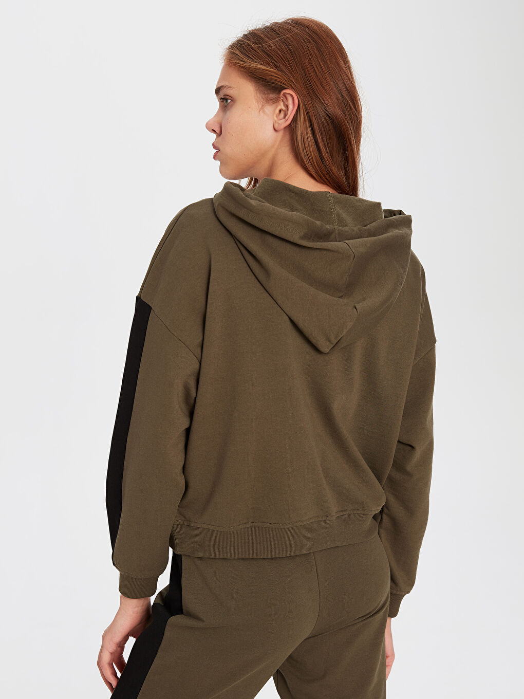 Haki Baskılı Uzun Kollu Kadın Hoodie-2