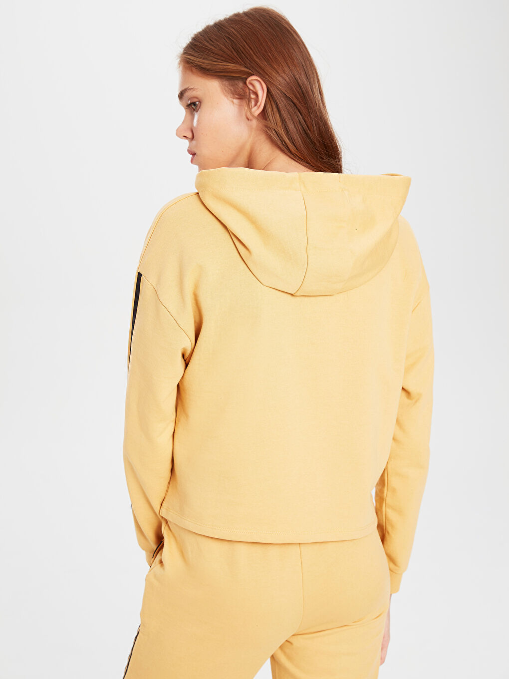 Sarı Kapüşonlu Kadın Spor Hırka-3
