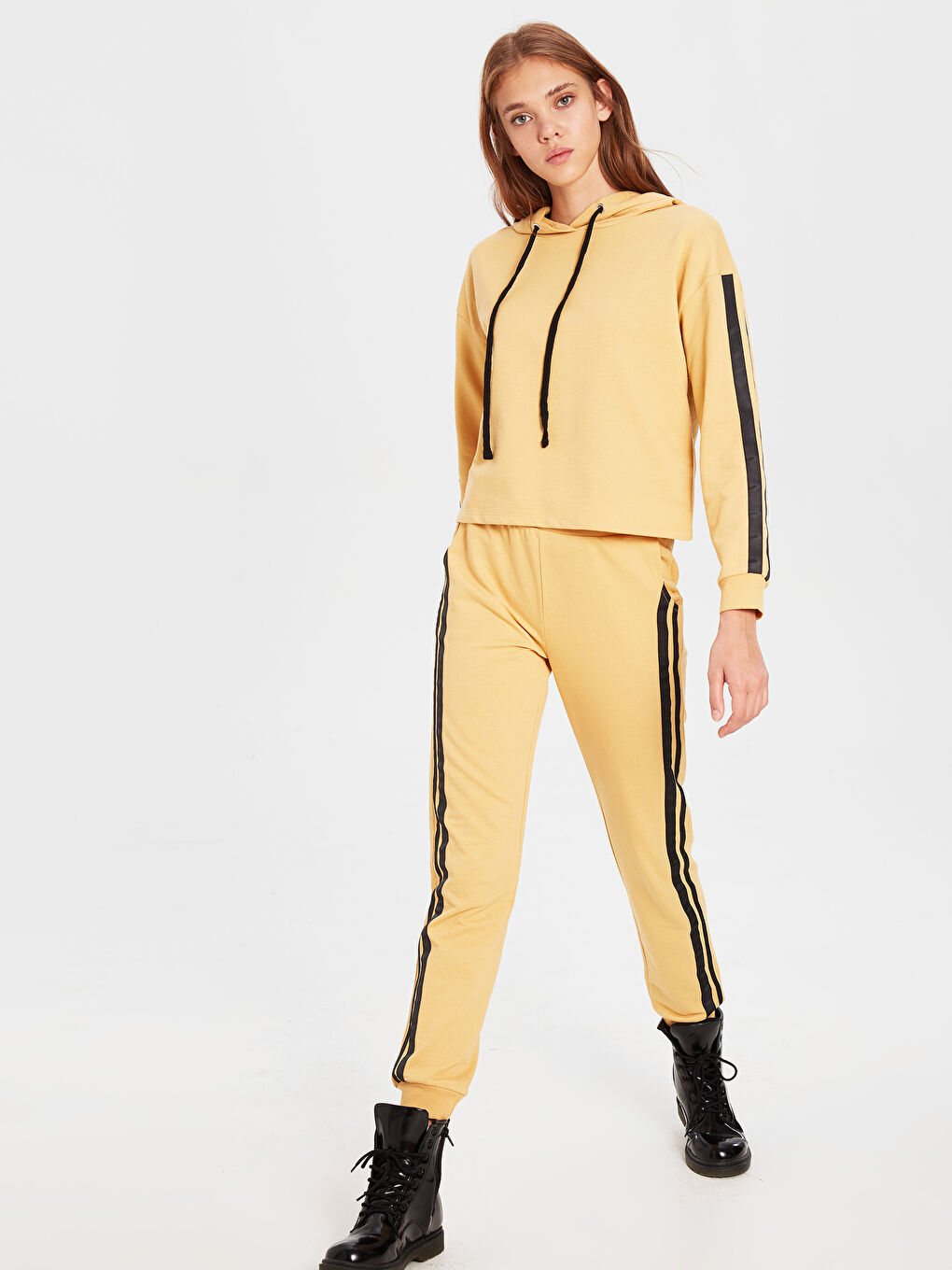 Sarı Kapüşonlu Kadın Spor Hırka-4