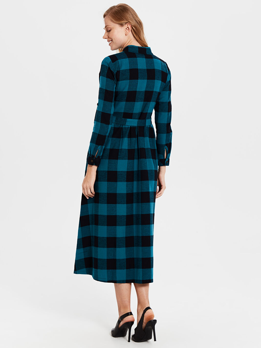 Yeşil Standart Fit Uzun Kollu Kadın Gömlek Elbise-3