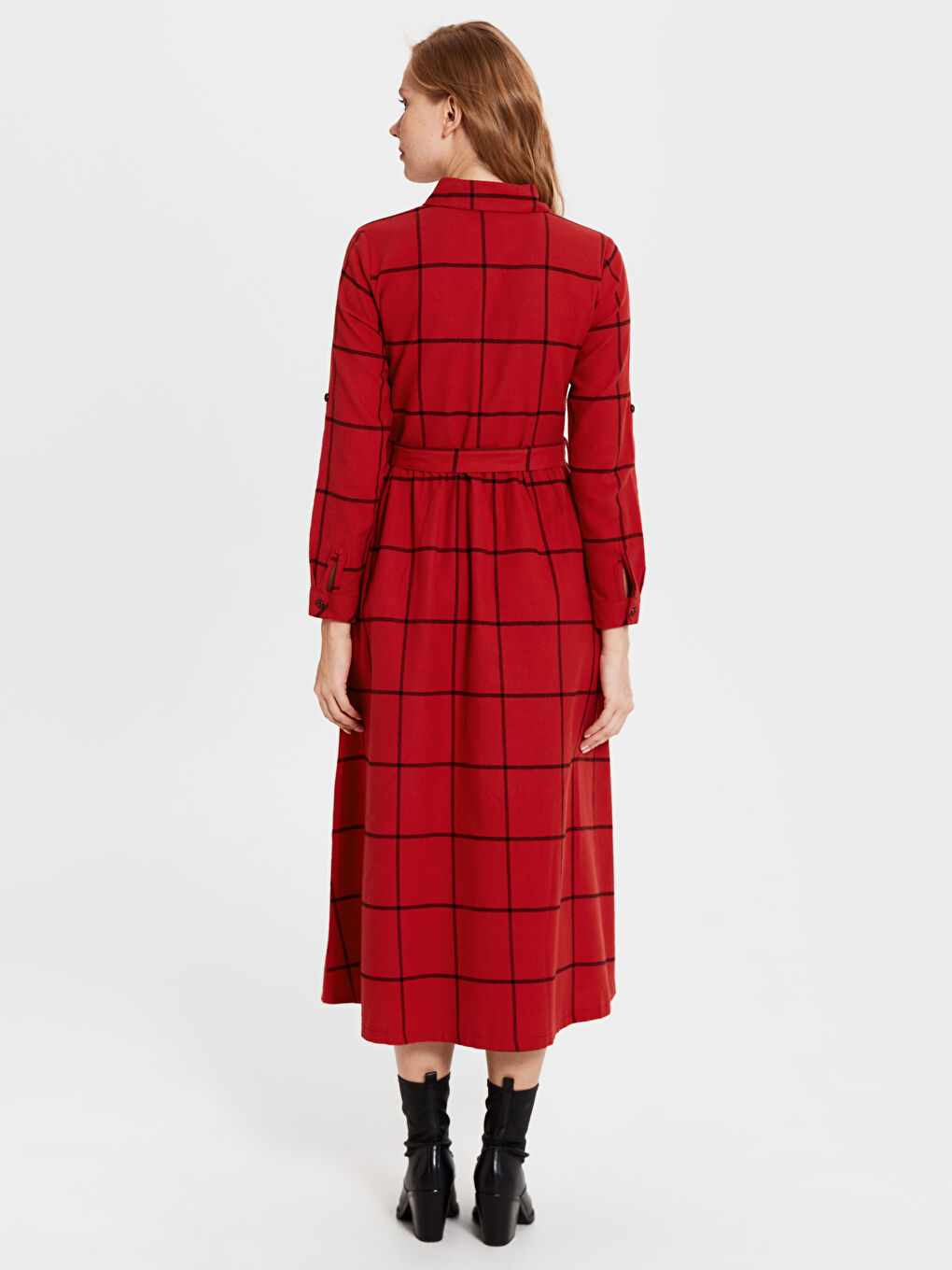 Kırmızı Ekoseli Elbise-3