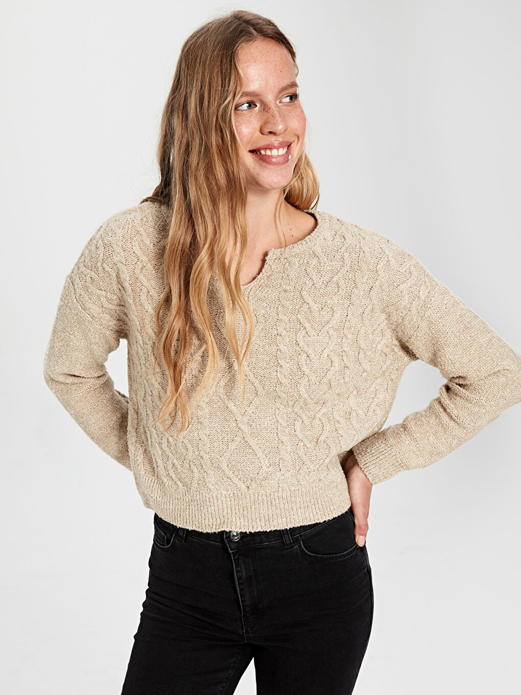 Свитер Женский Свободного Кроя С Длинными Рукавами И Узором