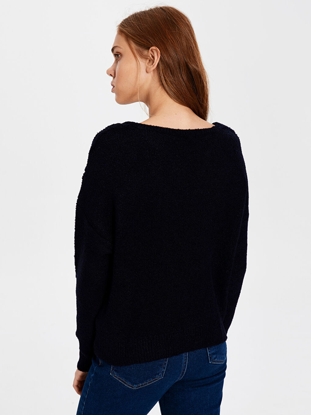 Әйелдерге арналған ойық жағалы принтті ұзын жең трикотаж жемпір-2