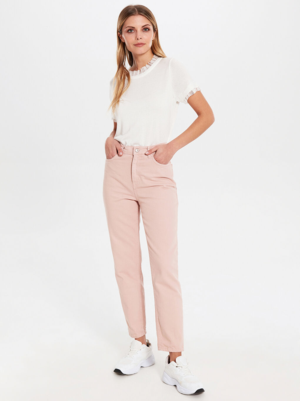 Ekru Bisiklet Yaka Uzun Kollu Kadın Kazak-2