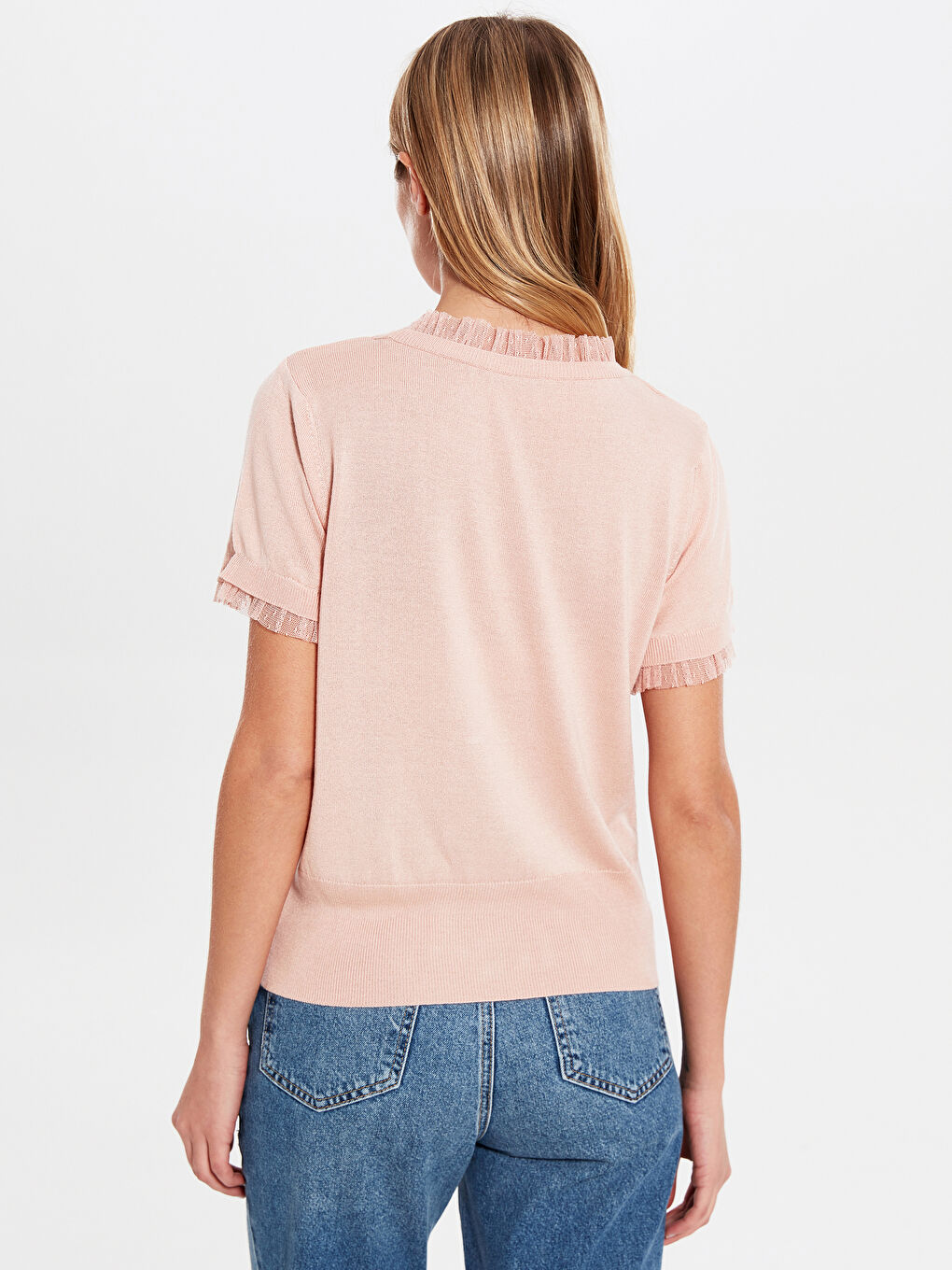 Pembe Bisiklet Yaka Uzun Kollu Kadın Kazak-4