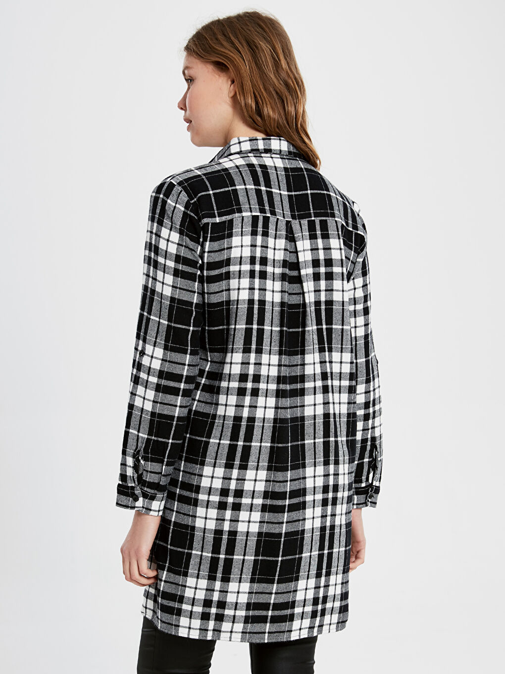 Siyah Ekose Uzun Kollu Kadın Gömlek Tunik-3