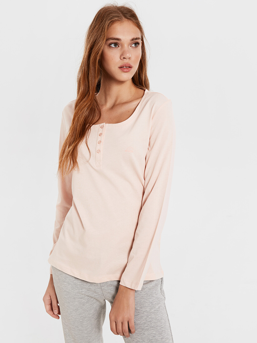 Pembe Uzun Kollu Kadın Pijama Üst-1