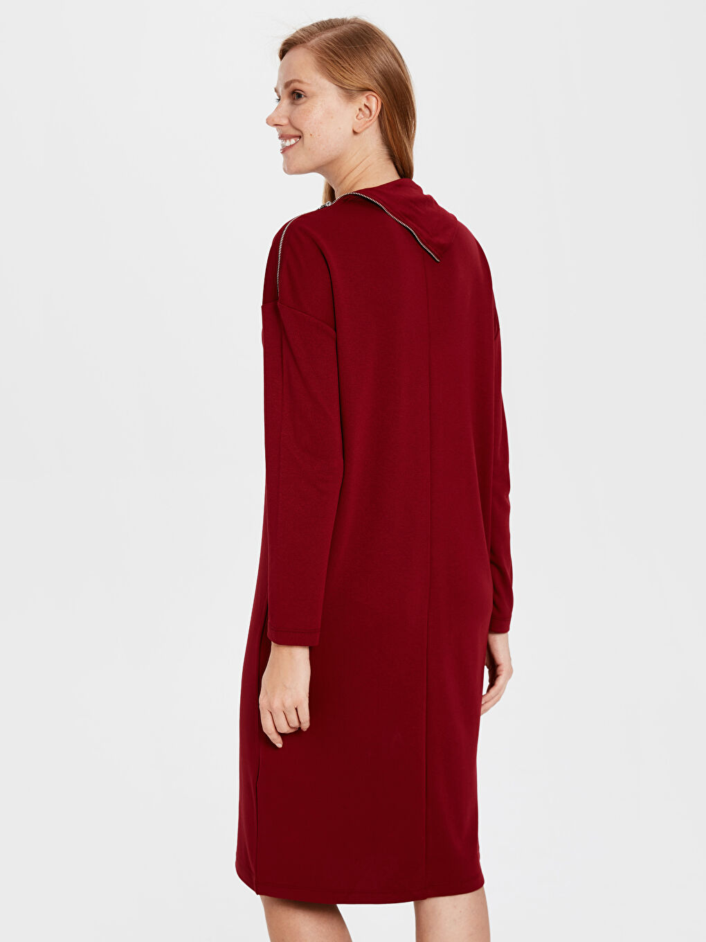 Mürdüm Dik Yaka Kadın Elbise-2