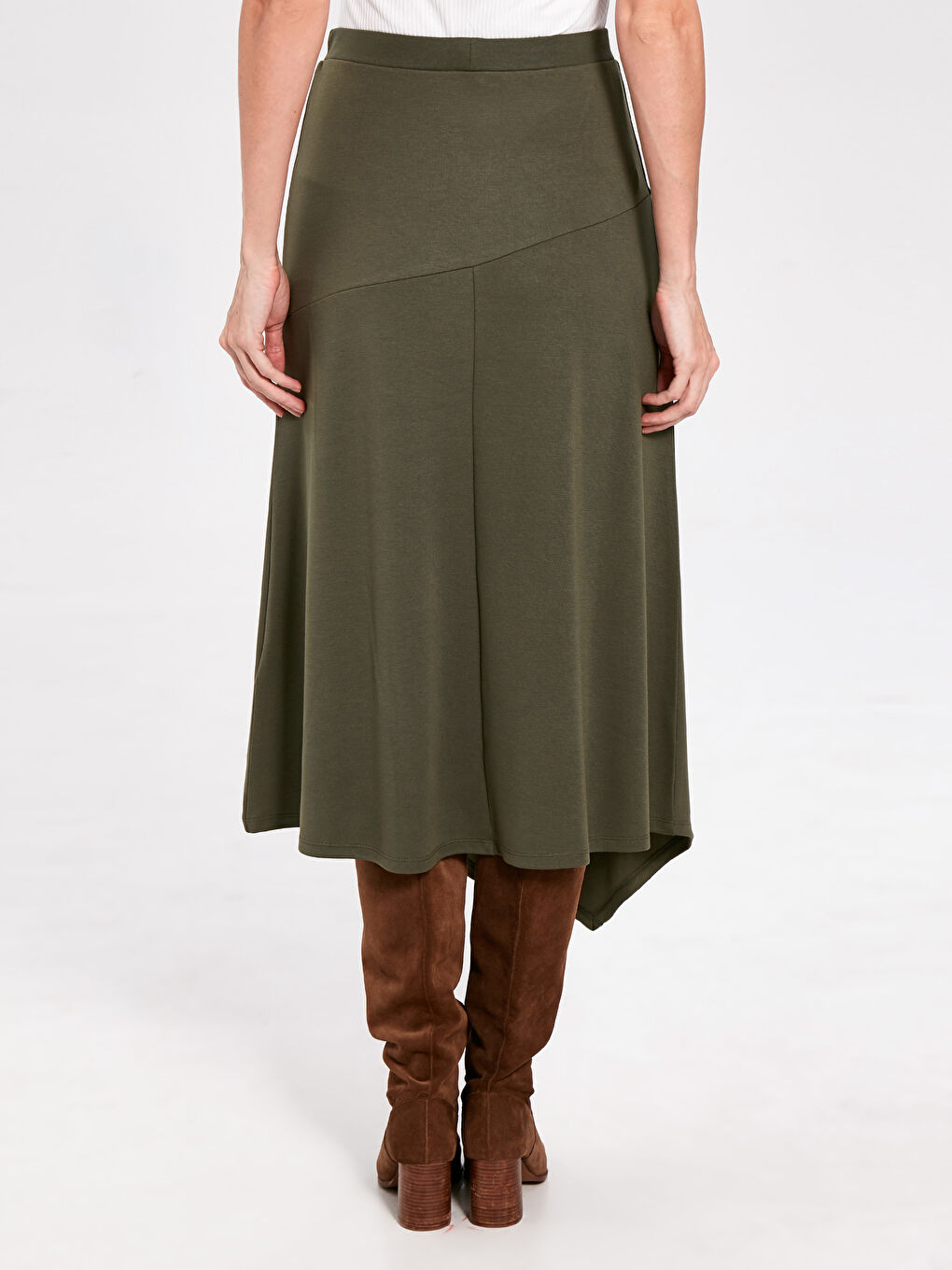 Haki Kadın Rahat Kalıp Düz Etek-2