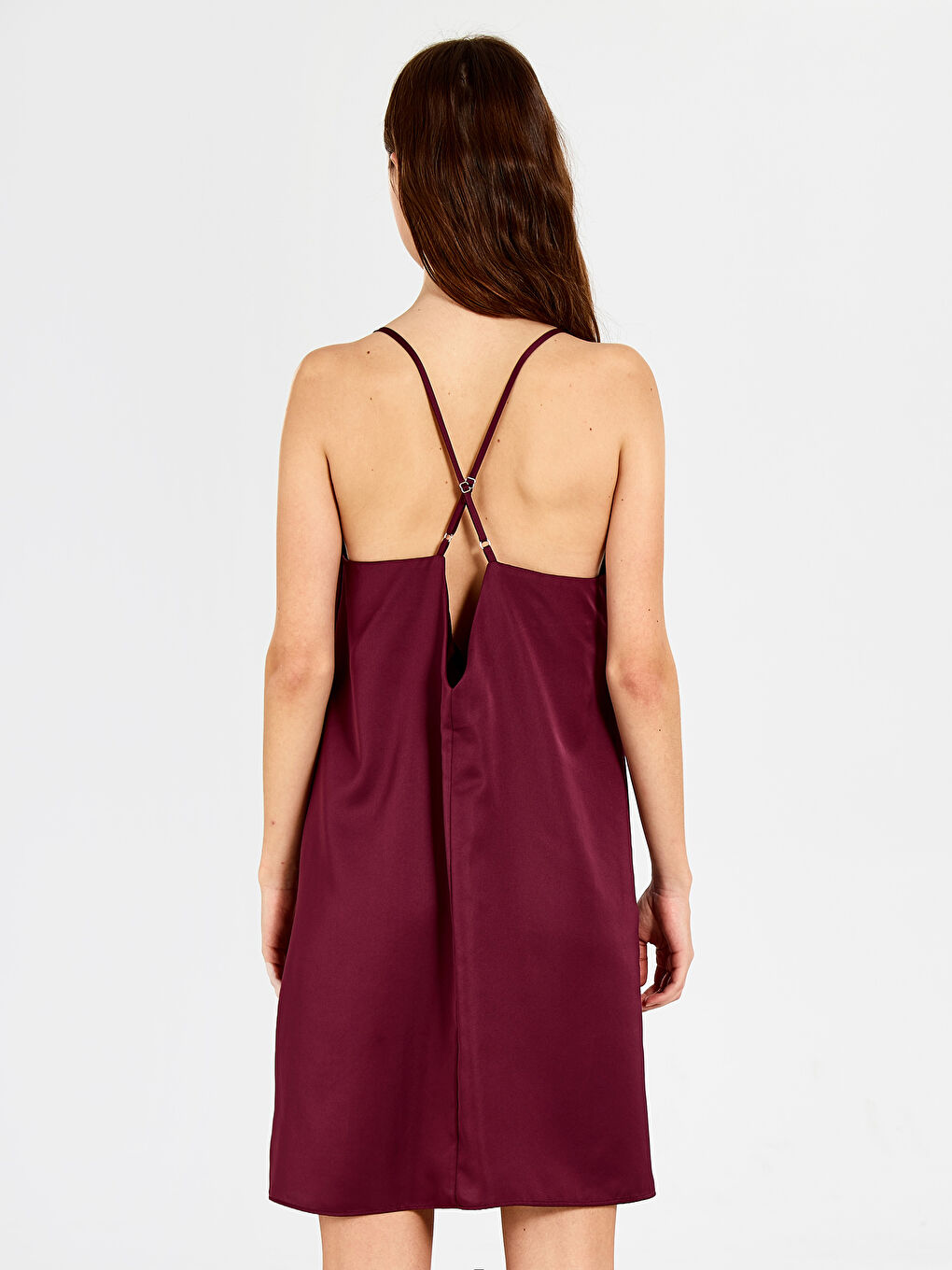 Mürdüm Askılı Saten Kadın Fantezi Gecelik-2