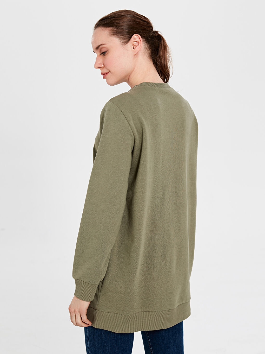 Haki Bisiklet Yaka Baskılı Sweatshirt-2