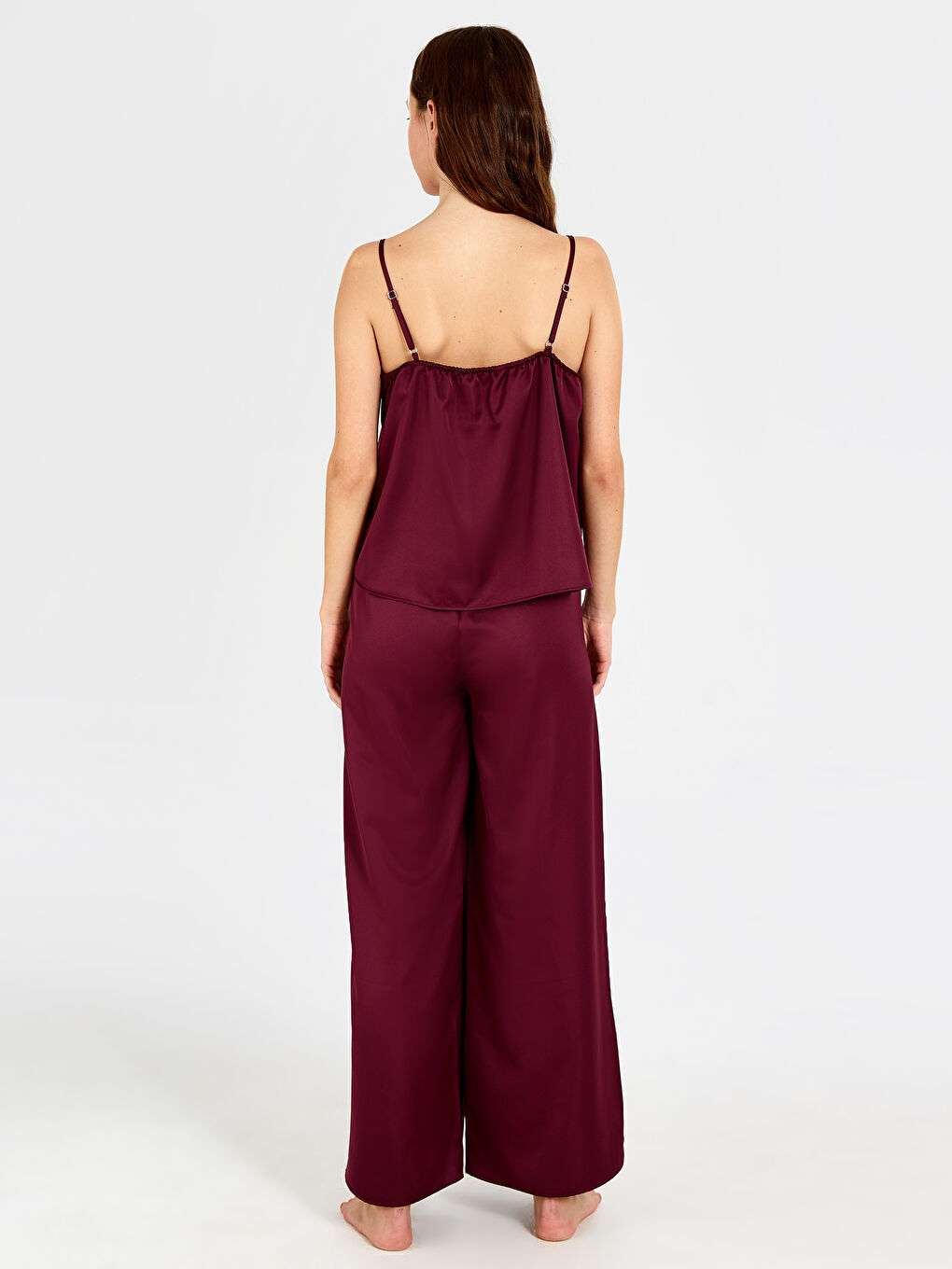 Mürdüm Kadın V Yaka Düz Saten Pijama Takım-2