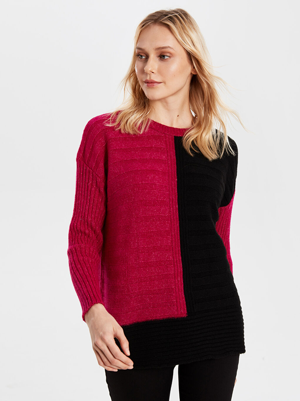 Fuşya Bisiklet Yaka Kadın Kazak