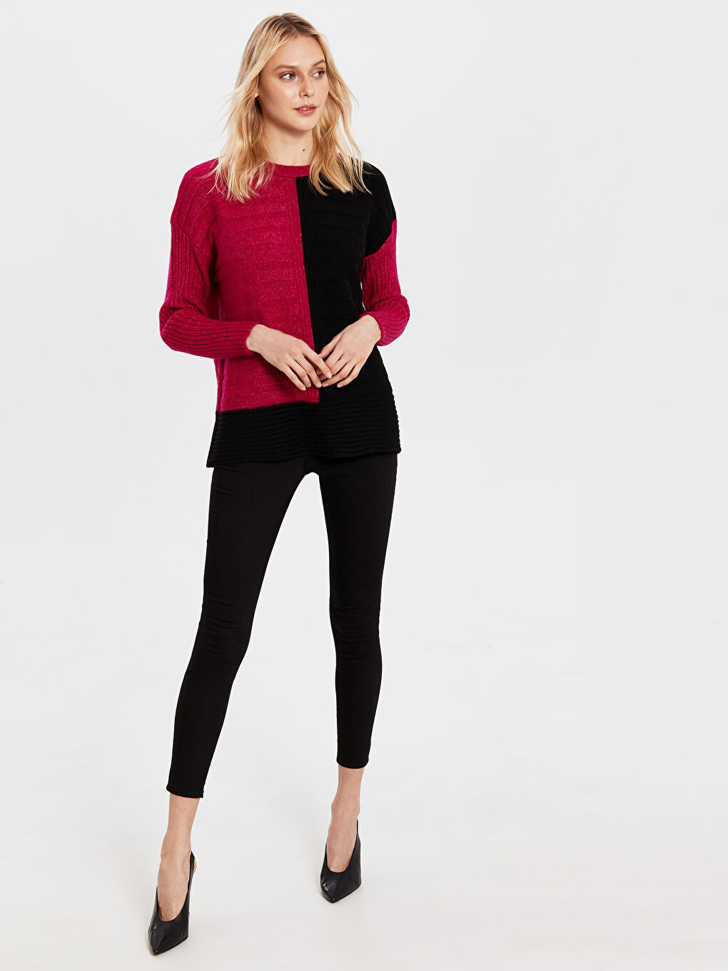 Fuşya Bisiklet Yaka Kadın Kazak-1