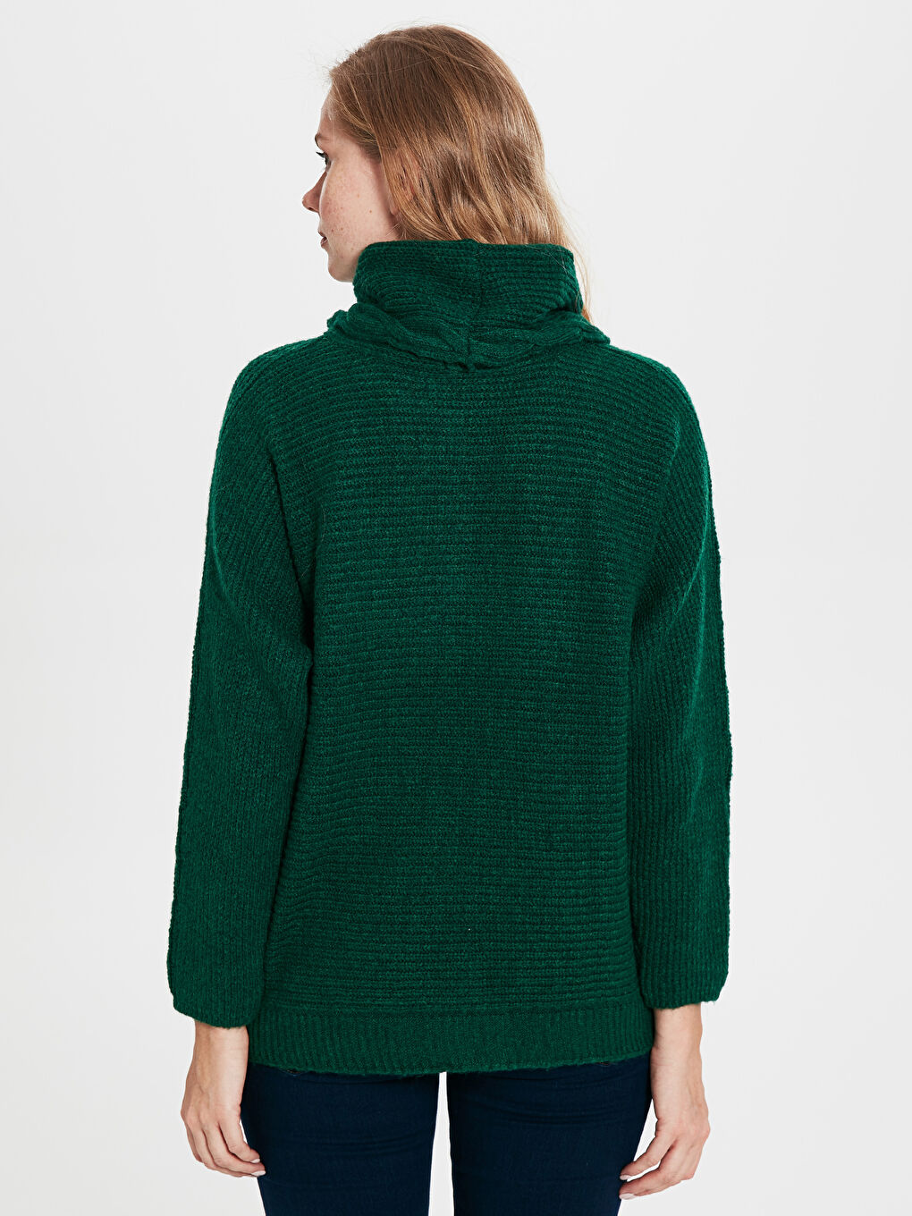 Yeşil Degaje Yaka Uzun Kollu Kadın Triko Kazak-2