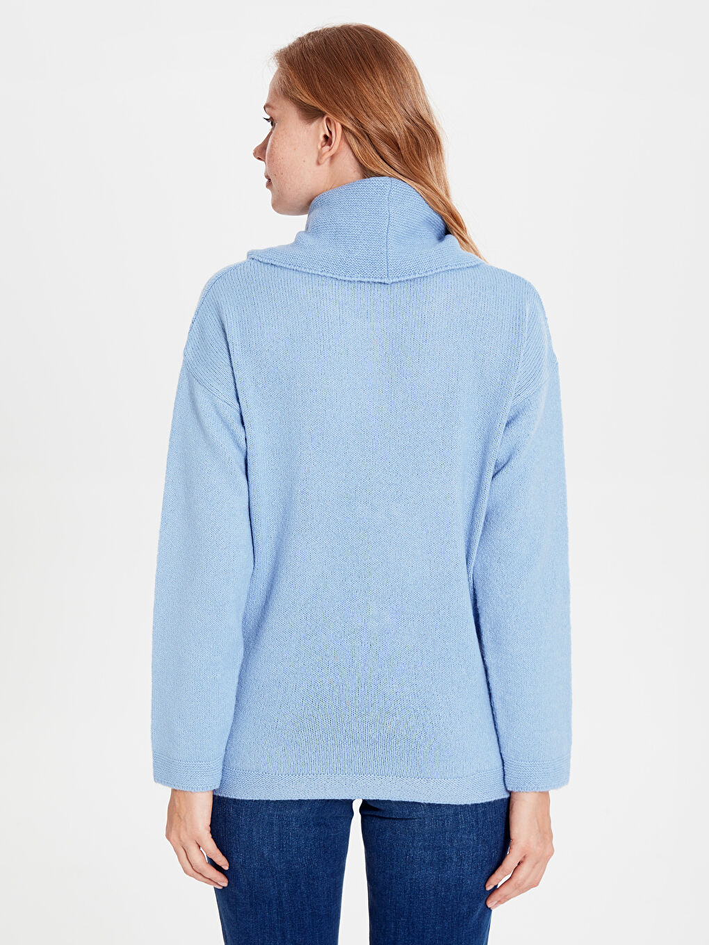 Mavi Dökümlü Yaka Kadın Kazak-3