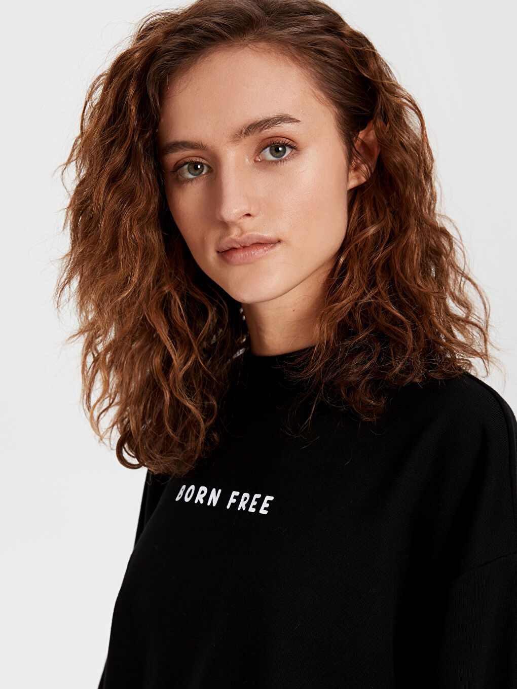 Siyah Slogan Baskılı Bisiklet Yaka Tunik-2