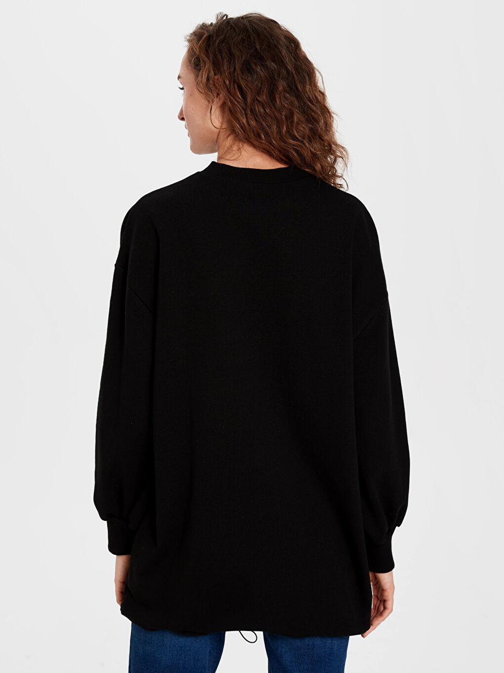 Siyah Slogan Baskılı Bisiklet Yaka Tunik-3