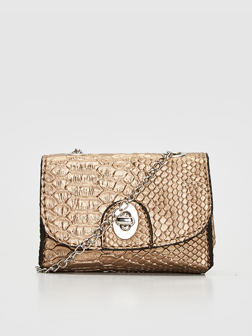 Sarı Kroko Desenli zincirli Çapraz Çanta