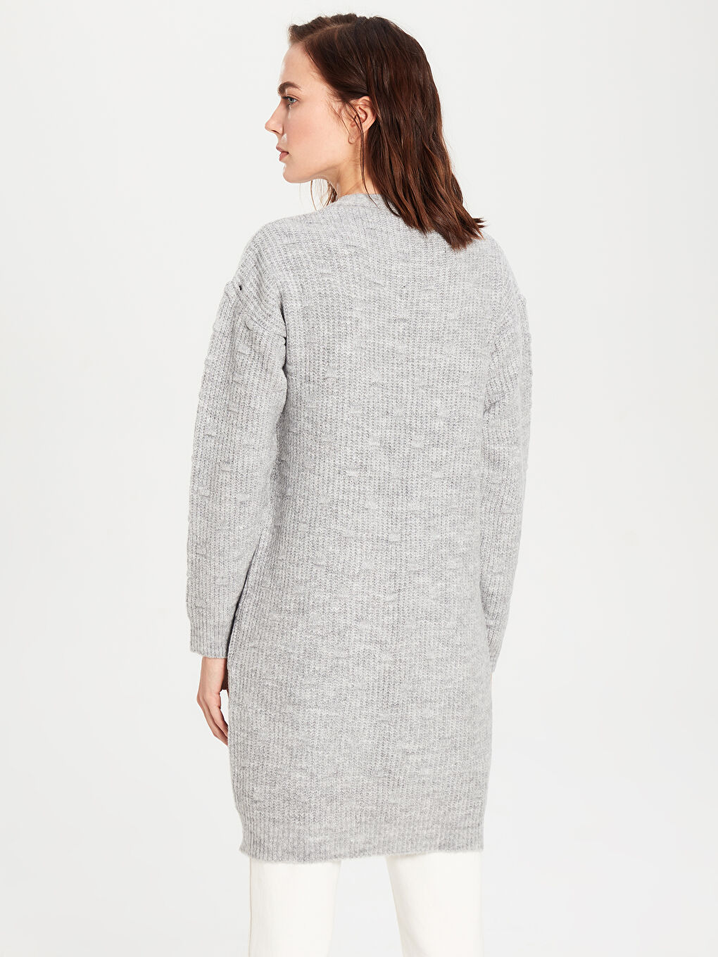 Gri Cep Detaylı Uzun Kollu İnce Kadın Triko Hırka-2