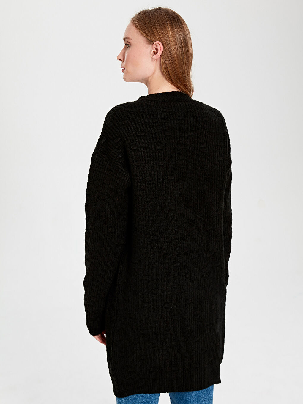 Siyah Cep Detaylı Uzun Kollu İnce Kadın Triko Hırka-3