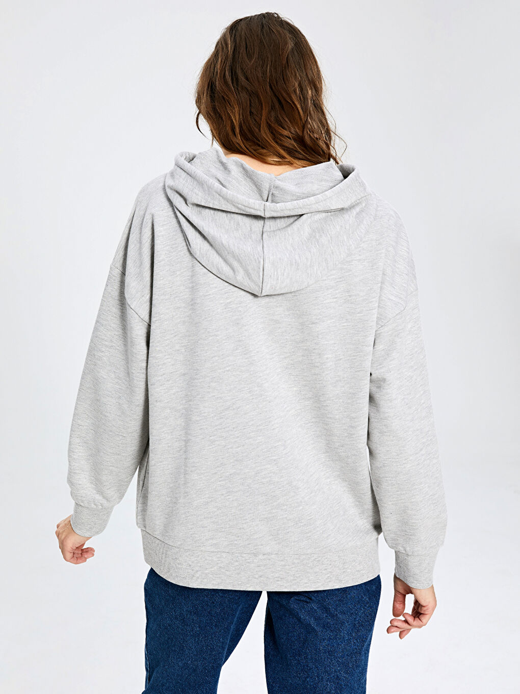 Gri Nasa Baskılı Kapüşonlu Sweatshirt-2
