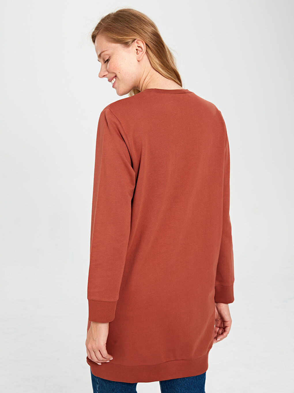 Kahverengi Bisiklet Yaka Snoopy Baskılı Uzun Kollu Kadın Tunik-3