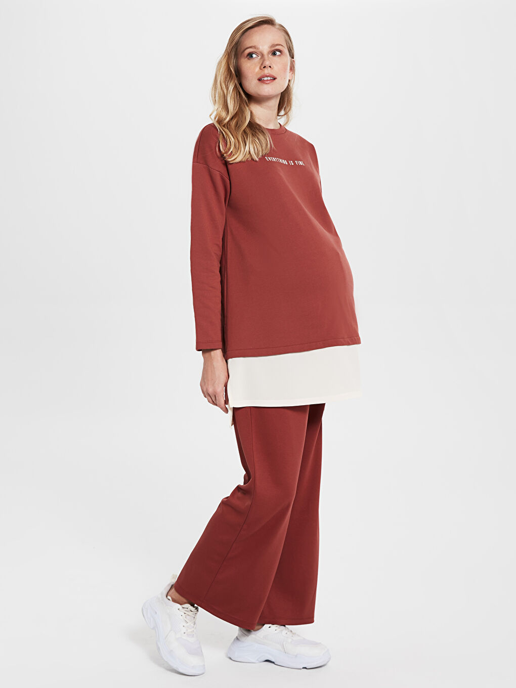 Kahverengi Kadın Standart Fit Düz Eşofman Altı