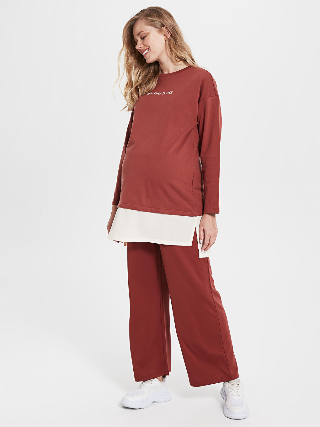 Kahverengi Kadın Standart Fit Düz Eşofman Altı-1