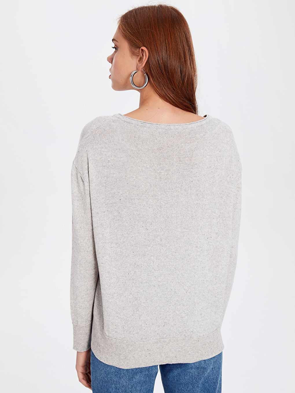 سويتر كم طويل بياقة على شكل حرف V للسيدات-3