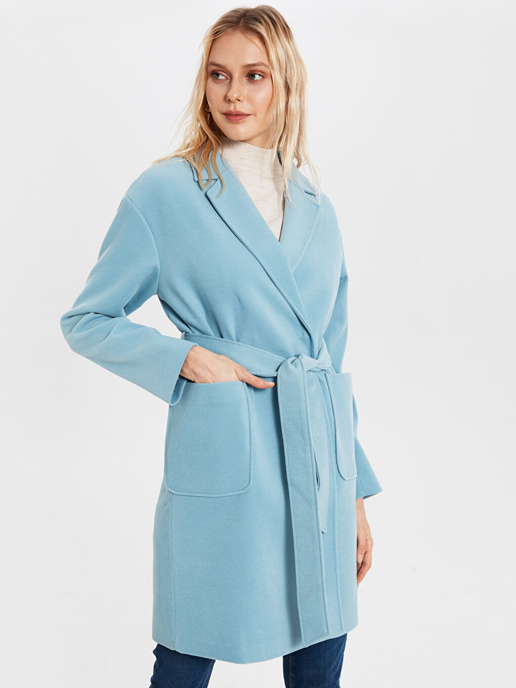 Yeşil Ceket Yaka Uzun Kaşe Kaban