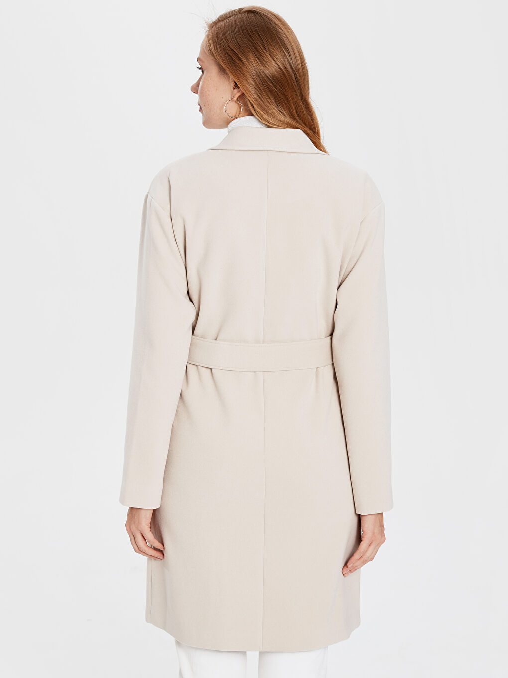 Bej Ceket Yaka Uzun Kaşe Kaban-2
