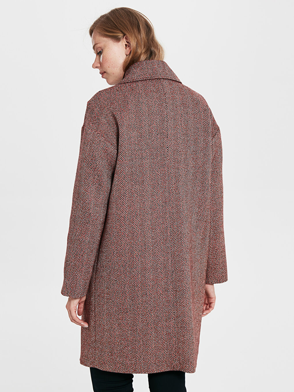 Kırmızı Uzun Kollu Kadın Kaşe Kaban-4