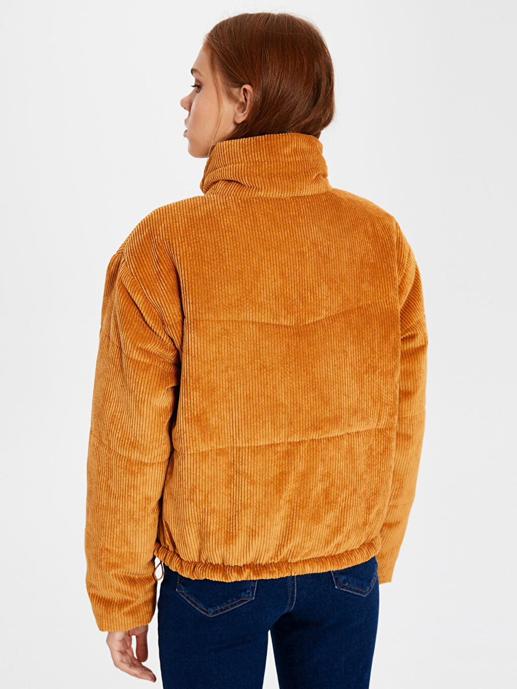 Sarı Uzun Kollu Kadın Şişme Mont-3