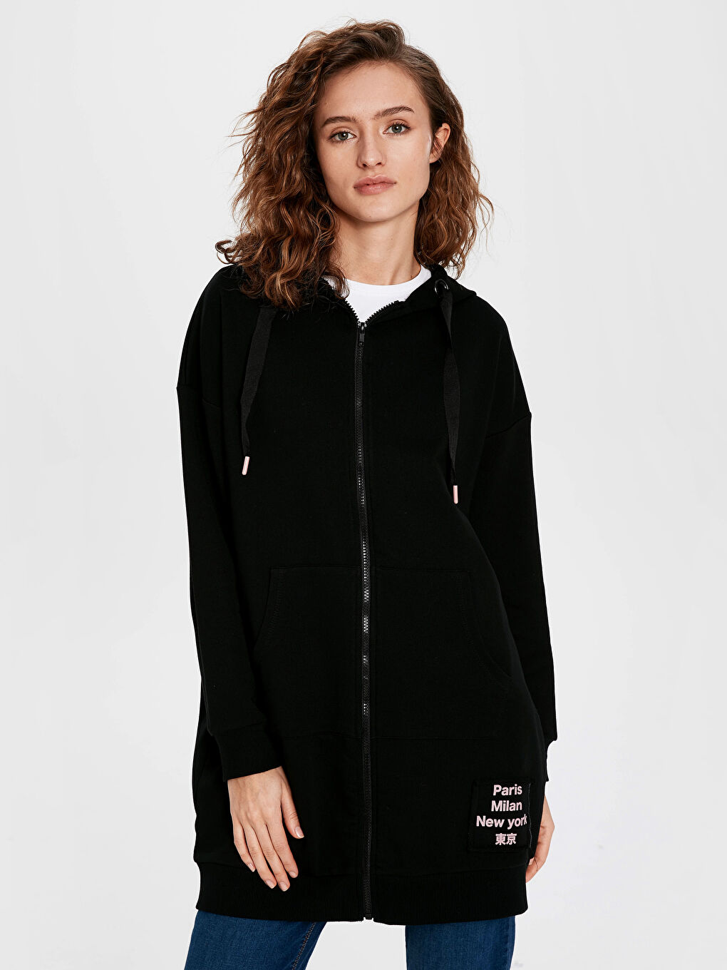 Siyah Kapüşonlu Oversize Kadın Spor Hırka