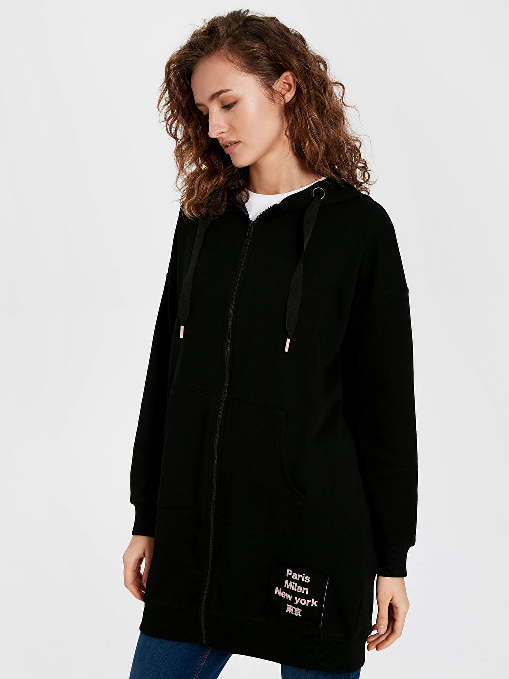 Siyah Kapüşonlu Oversize Kadın Spor Hırka-1