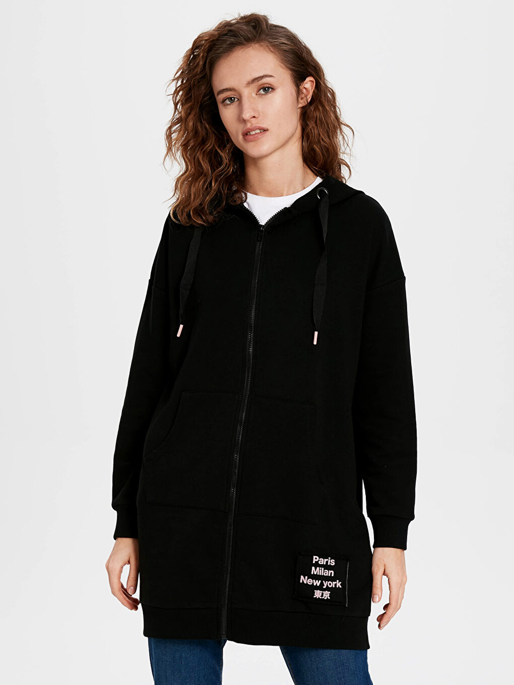 Siyah Kapüşonlu Oversize Kadın Spor Hırka-2
