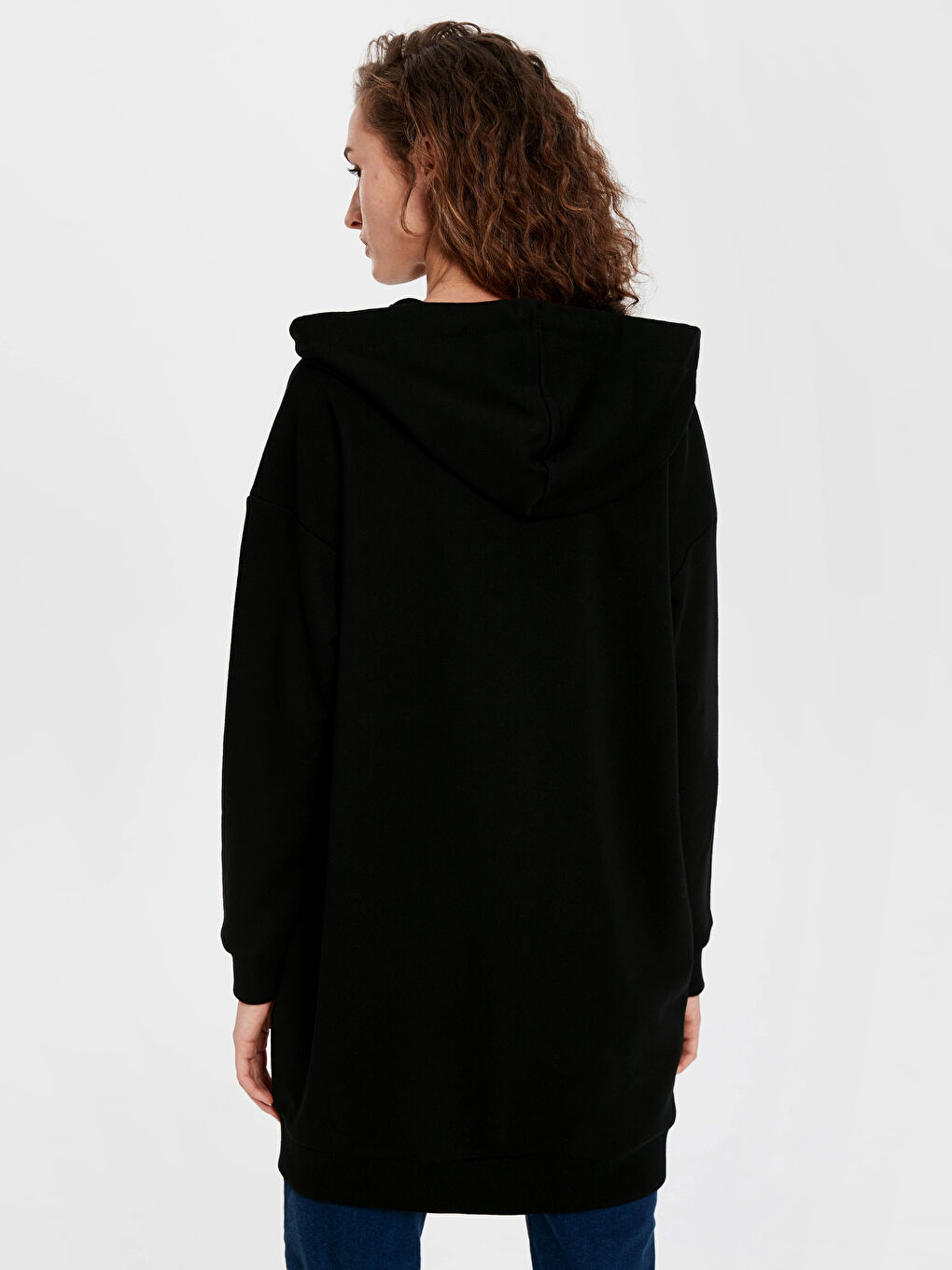 Siyah Kapüşonlu Oversize Kadın Spor Hırka-3