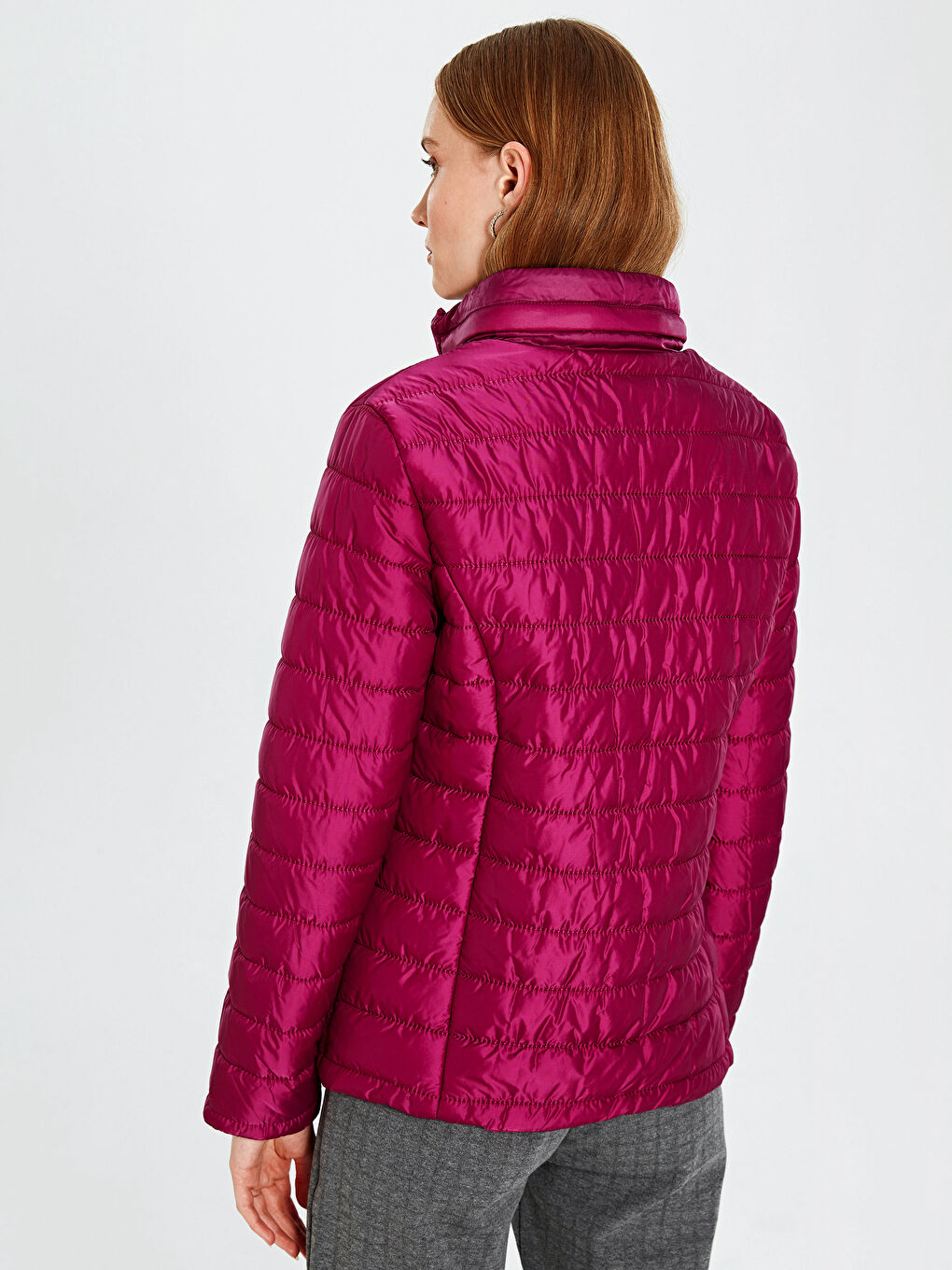 Fuşya Kapüşonlu Uzun Kollu Kadın Şişme Mont-3