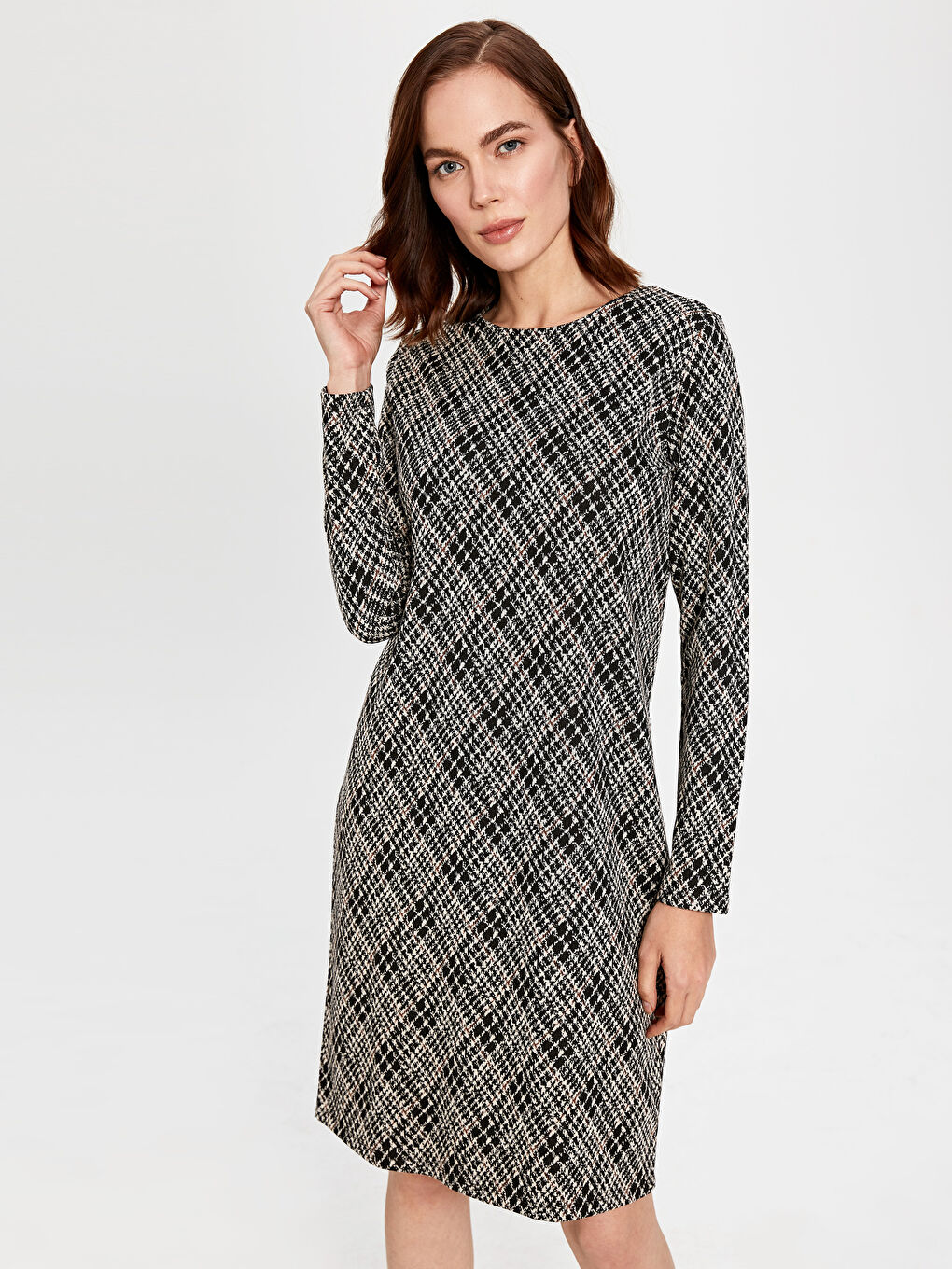 Ekru Standart Fit Uzun Kollu Kadın Elbise-1