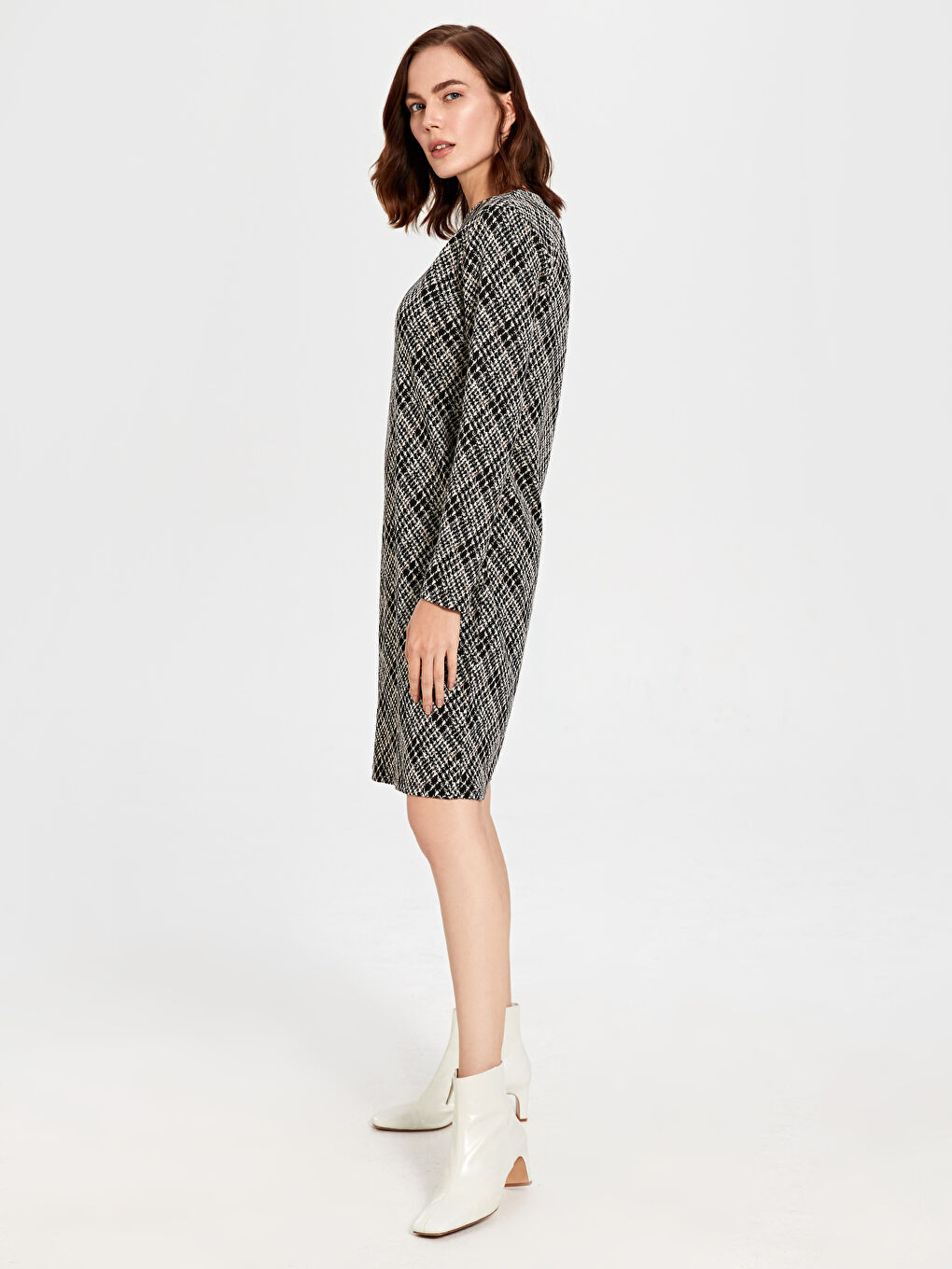 Ekru Standart Fit Uzun Kollu Kadın Elbise-2